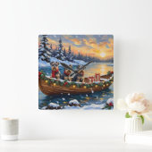 Schnauzer Christmas Boat Holiday スクエア壁時計 (ホーム)