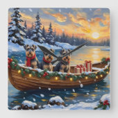 Schnauzer Christmas Boat Holiday スクエア壁時計 (正面)
