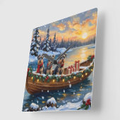 Schnauzer Christmas Boat Holiday スクエア壁時計 (傾斜)