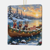 Schnauzer Christmas Boat Holiday セラミックオーナメント (左)