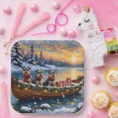 Schnauzer Christmas Boat Holiday ペーパープレート (パーティー)