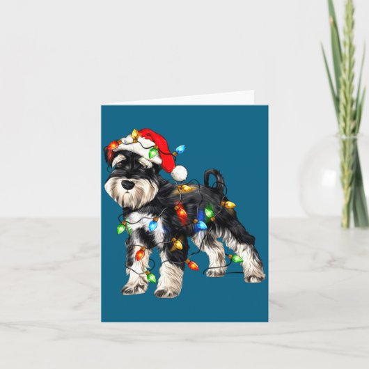 Schnauzer Christmas Dog Christmas Lights Santa Hat カード (正面)