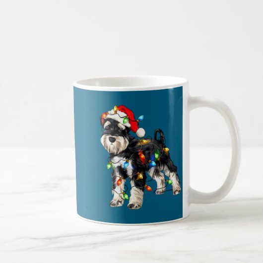 Schnauzer Christmas Dog Christmas Lights Santa Hat コーヒーマグカップ (右)