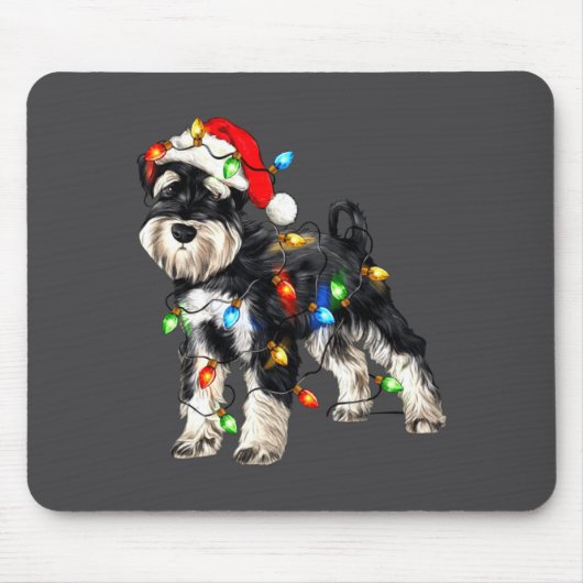 Schnauzer Christmas Dog Christmas Lights Santa Hat マウスパッド (正面)
