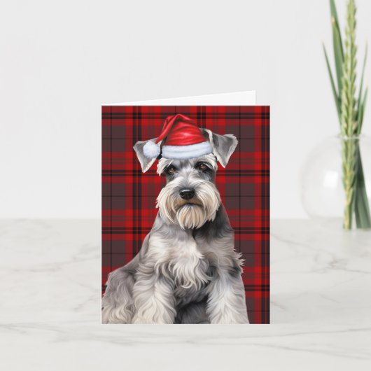 Schnauzer Christmas Dog Red Plaid Christmas シーズンカード (正面)