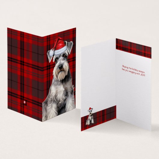 Schnauzer Christmas Dog with Red Holiday Plaid (内部&外部)