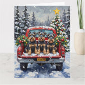 Schnauzer Christmas Red Truck Holiday カード (正面)
