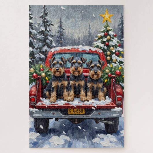 Schnauzer Christmas Red Truck Holiday ジグソーパズル (縦)