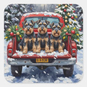 Schnauzer Christmas Red Truck Holiday スクエアシール (正面)