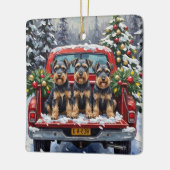 Schnauzer Christmas Red Truck Holiday セラミックオーナメント (左)