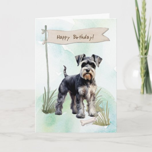 Schnauzer Dog Breed Outdoors Under Birthday Sign カード (正面)