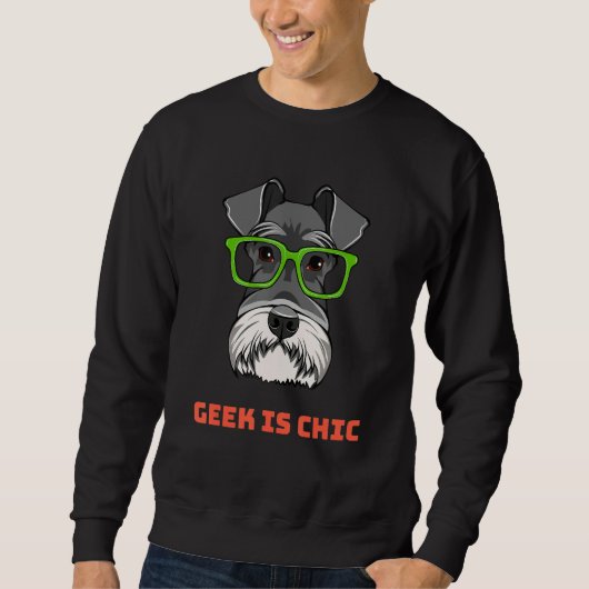 Schnauzer Dog Geek Portrait Smart Glasses Dog Nerd スウェットシャツ (正面)
