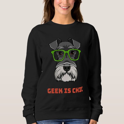 Schnauzer Dog Geek Portrait Smart Glasses Dog Nerd スウェットシャツ (正面)