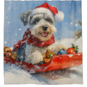 Schnauzer Dog in Sledge Let it Snow Christmas シャワーカーテン (正面)