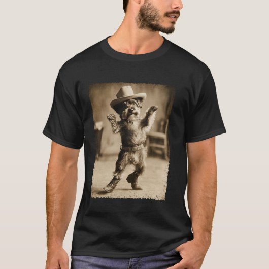 Schnauzer Dog Meme Silly Cowboy Funny Tシャツ (正面)