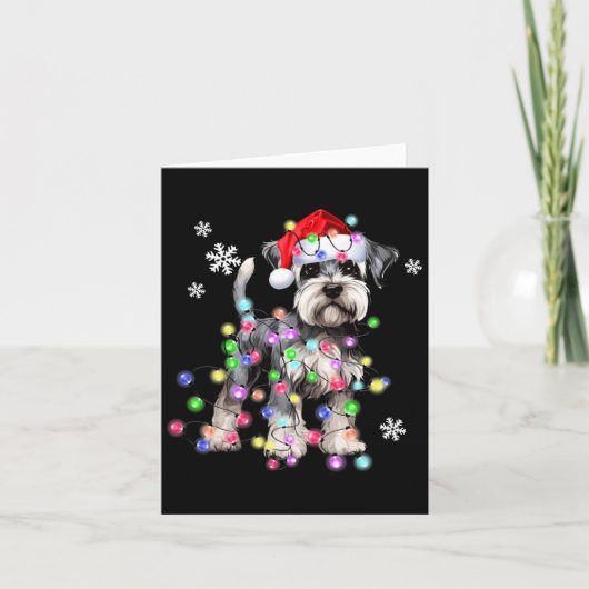 Schnauzer Dog Reindeer Christmas Lights Ugly Xmas  カード (正面)