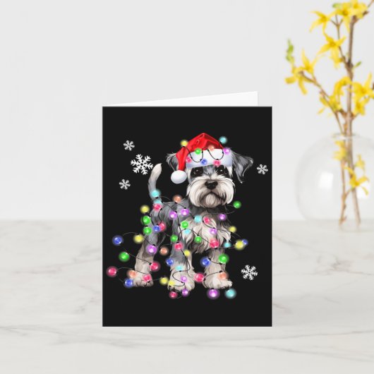 Schnauzer Dog Reindeer Christmas Lights Ugly Xmas  カード (黄色い花)