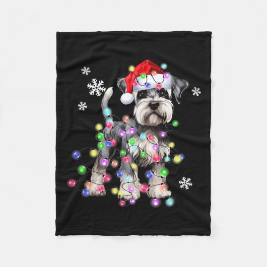 Schnauzer Dog Reindeer Christmas Lights Ugly Xmas  フリースブランケット (正面)