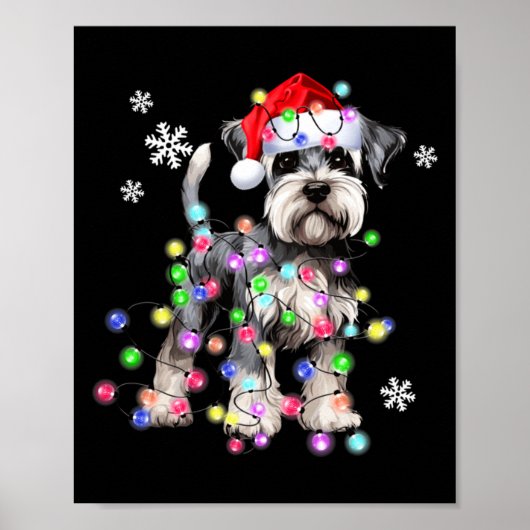 Schnauzer Dog Reindeer Christmas Lights Ugly Xmas  ポスター (正面)