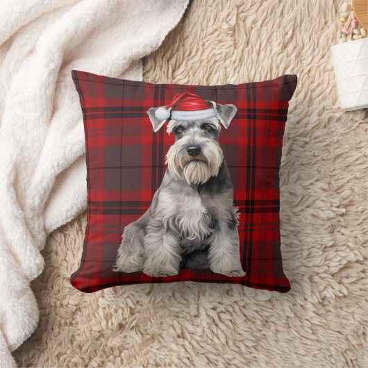 Schnauzer Dog Seasonal Red Plaid Christmas Holiday クッション (ブランケット)