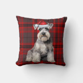 Schnauzer Dog Seasonal Red Plaid Christmas Holiday クッション (正面)