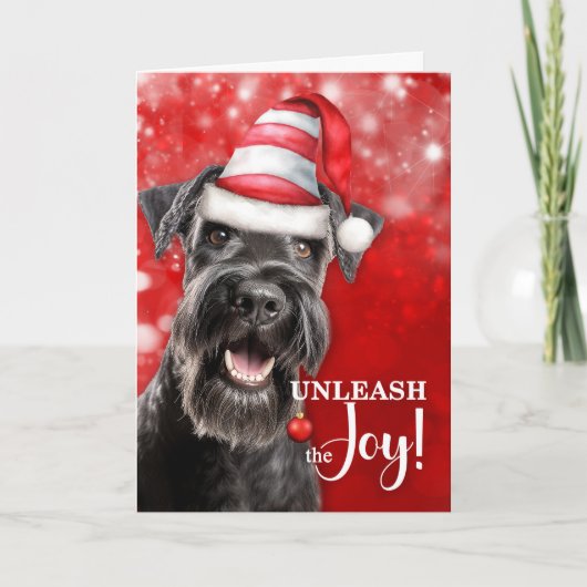 Schnauzer Dog Unleash the Joy Christmas シーズンカード (正面)