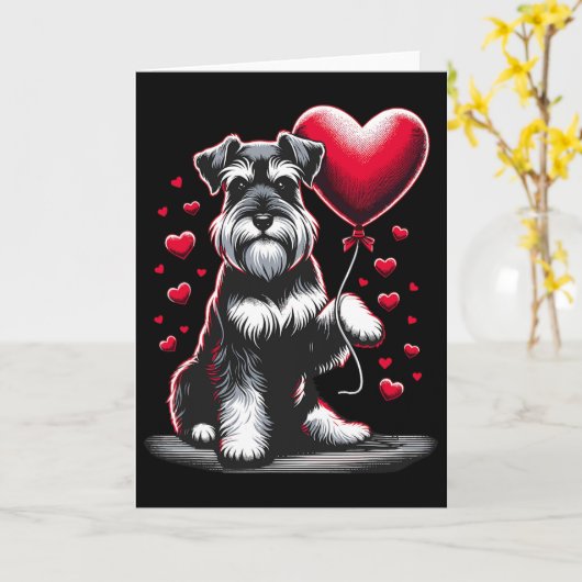 Schnauzer Dog Valentine's Day Dog Owner Valentine  カード (黄色い花)
