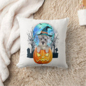 Schnauzer Dog Witch Hat Halloween Pumpkin Gift クッション (ブランケット)