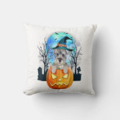 Schnauzer Dog Witch Hat Halloween Pumpkin Gift クッション (正面)