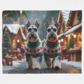 Schnauzer Dogs Christmas Snow Holiday フリースブランケット (正面(横))