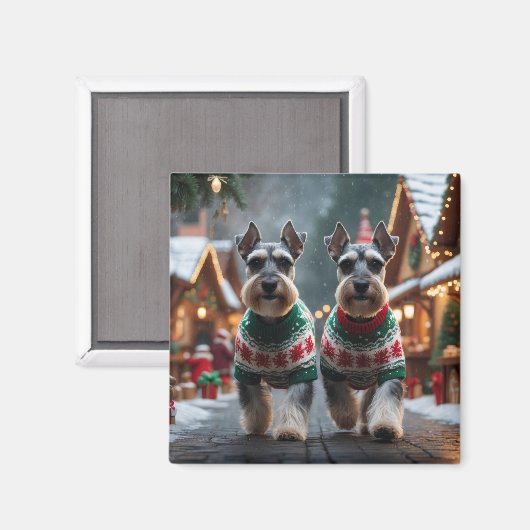 Schnauzer Dogs Christmas Snow Holiday  マグネット (正面/裏面)
