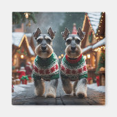 Schnauzer Dogs Christmas Snow Holiday  マグネット (正面)