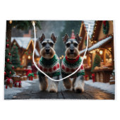 Schnauzer Dogs Christmas Snow Holiday ラージペーパーバッグ (正面)