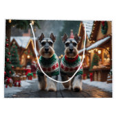 Schnauzer Dogs Christmas Snow Holiday ラージペーパーバッグ (裏面)