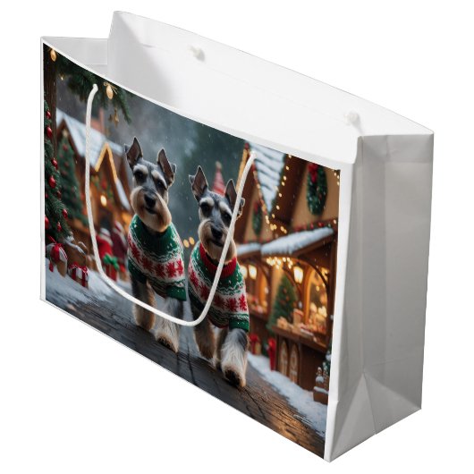 Schnauzer Dogs Christmas Snow Holiday ラージペーパーバッグ (正面アングル)
