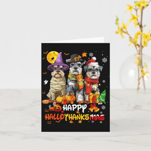 Schnauzer Happy Hallothanksmas Dog Lover Christmas カード (黄色い花)