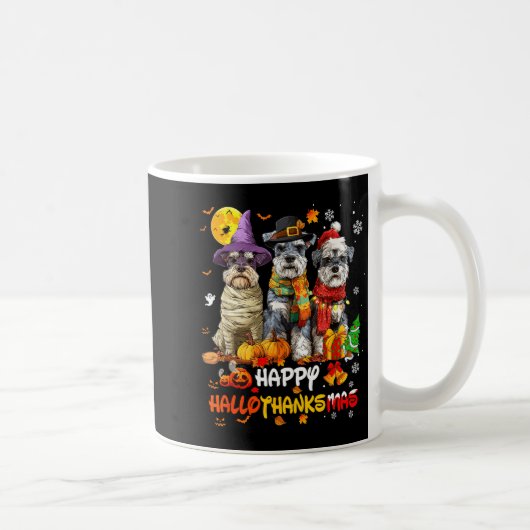 Schnauzer Happy Hallothanksmas Dog Lover Christmas コーヒーマグカップ (右)