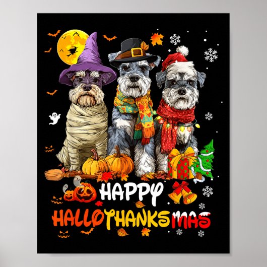 Schnauzer Happy Hallothanksmas Dog Lover Christmas ポスター (正面)