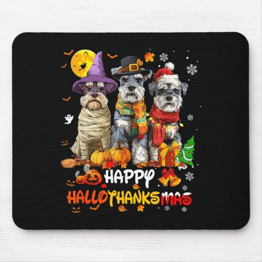 Schnauzer Happy Hallothanksmas Dog Lover Christmas マウスパッド (正面)