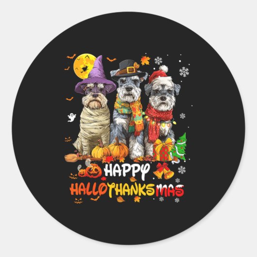 Schnauzer Happy Hallothanksmas Dog Lover Christmas ラウンドシール (正面)