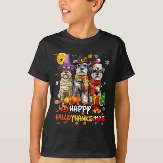 Schnauzer Happy Hallothanksmas Dog Lover Christmas Tシャツ (正面)