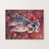 Schnauzer Heart Shaped Wildflowers ジグソーパズル (横)