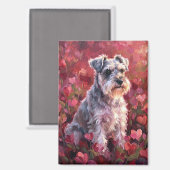 Schnauzer Heart Shaped Wildflowers マグネット (正面/裏面)