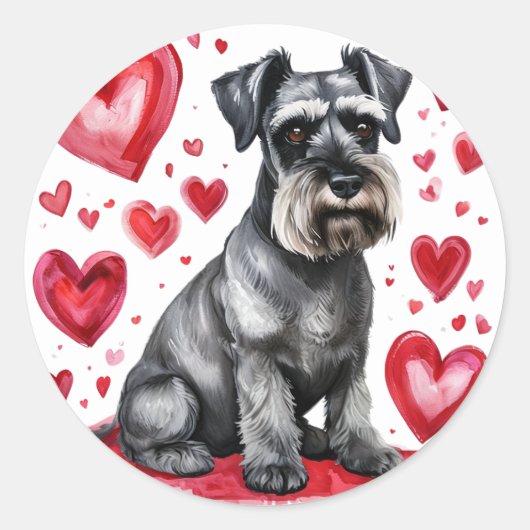 Schnauzer & Hearts Sticker ラウンドシール (正面)