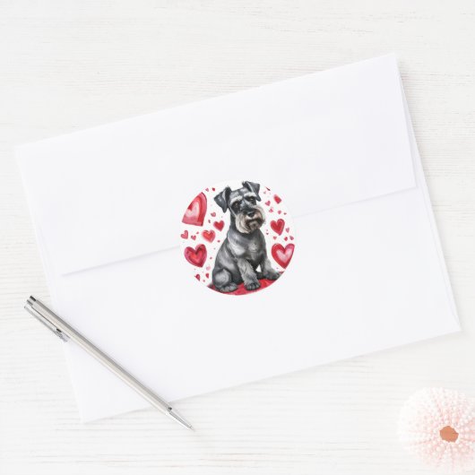 Schnauzer & Hearts Sticker ラウンドシール (封筒)