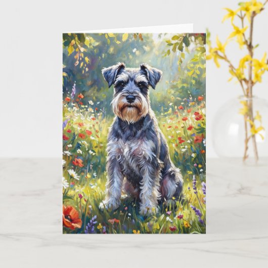 Schnauzer in Wildflower Meadow カード (黄色い花)
