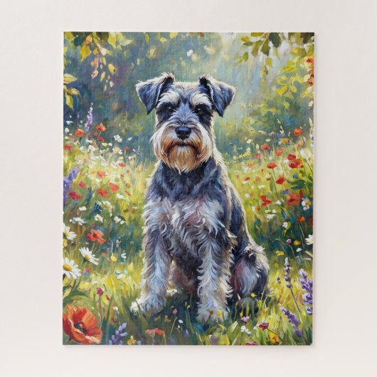 Schnauzer in Wildflower Meadow ジグソーパズル (縦)