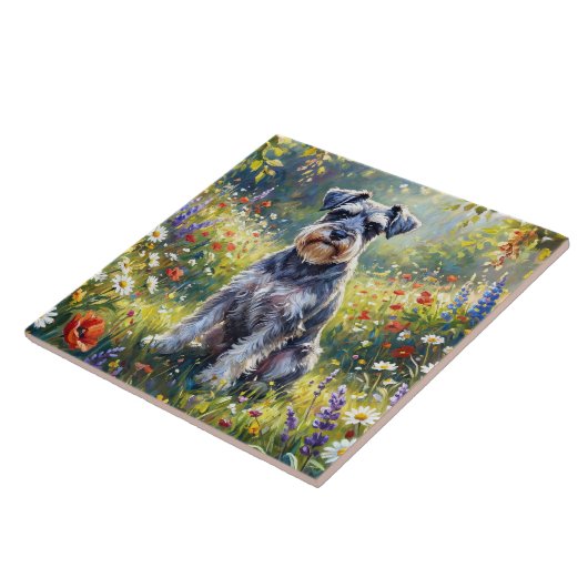 Schnauzer in Wildflower Meadow タイル (側面)