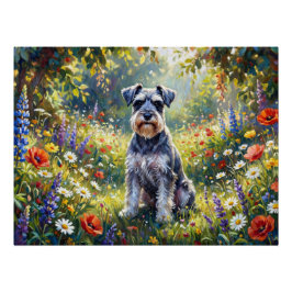 Schnauzer in Wildflower Meadow ポスター