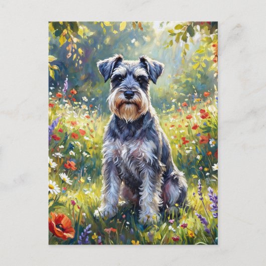 Schnauzer in Wildflower Meadow ポストカード (正面)